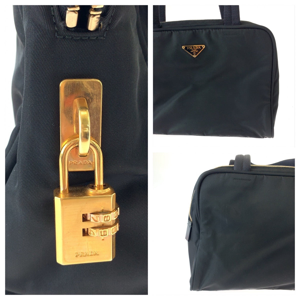 PRADA Prada Tessuto Triangle Logo Plate Black Gold Hardware Nylon Handbag Tote Bag Women's