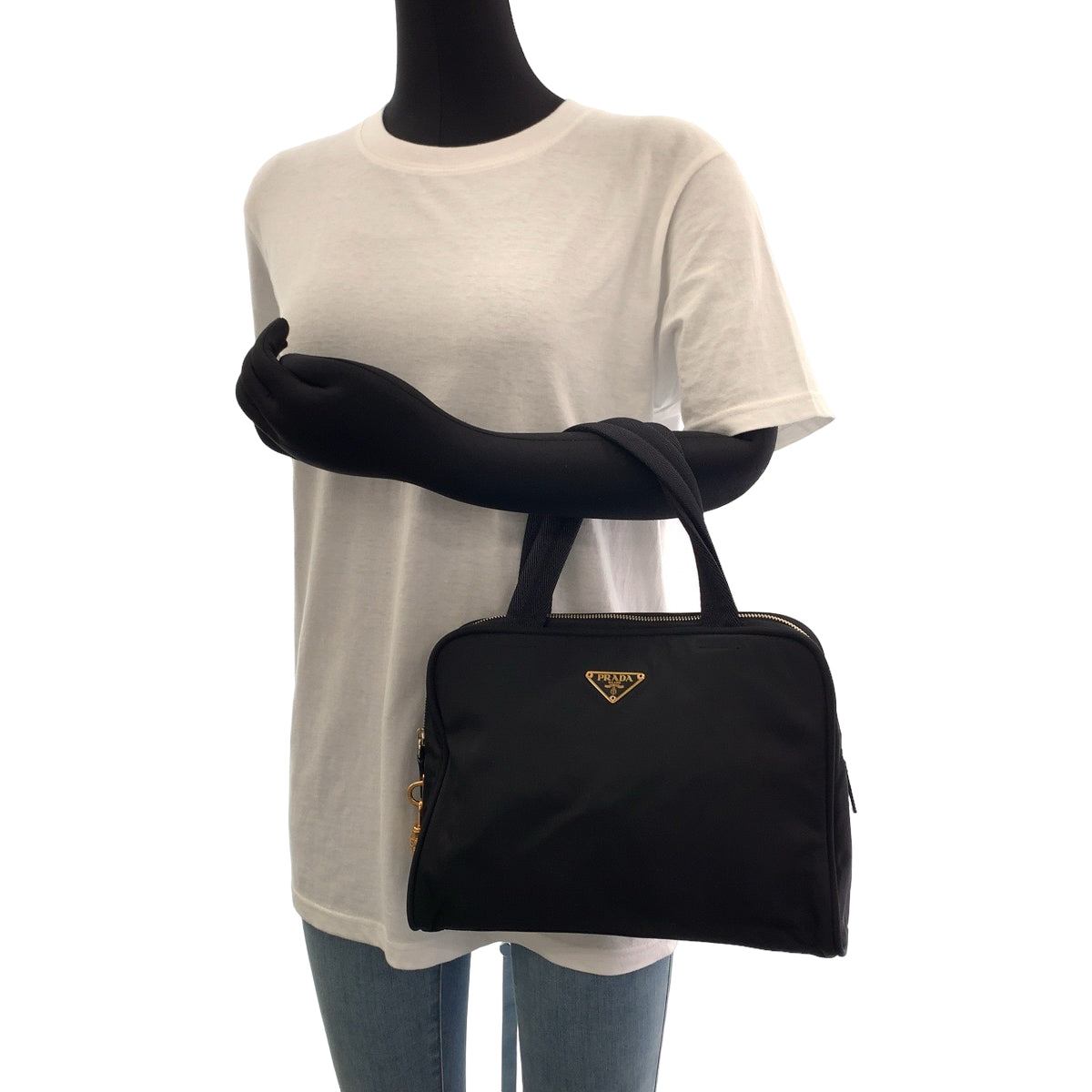 PRADA Prada Tessuto Triangle Logo Plate Black Gold Hardware Nylon Handbag Tote Bag Women's