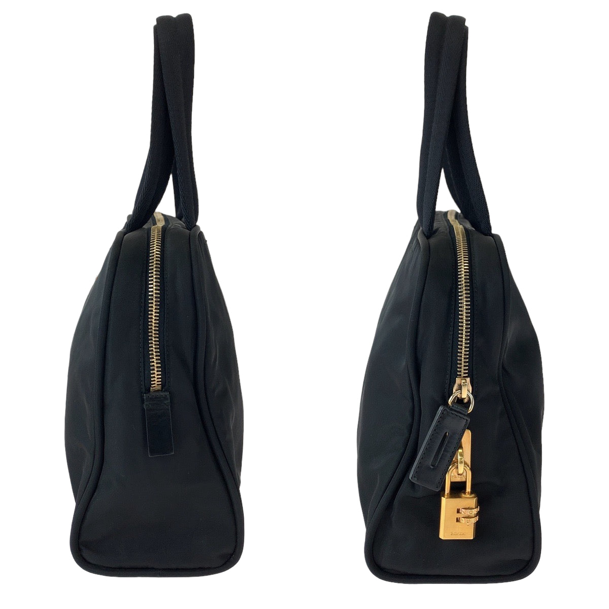 PRADA Prada Tessuto Triangle Logo Plate Black Gold Hardware Nylon Handbag Tote Bag Women's