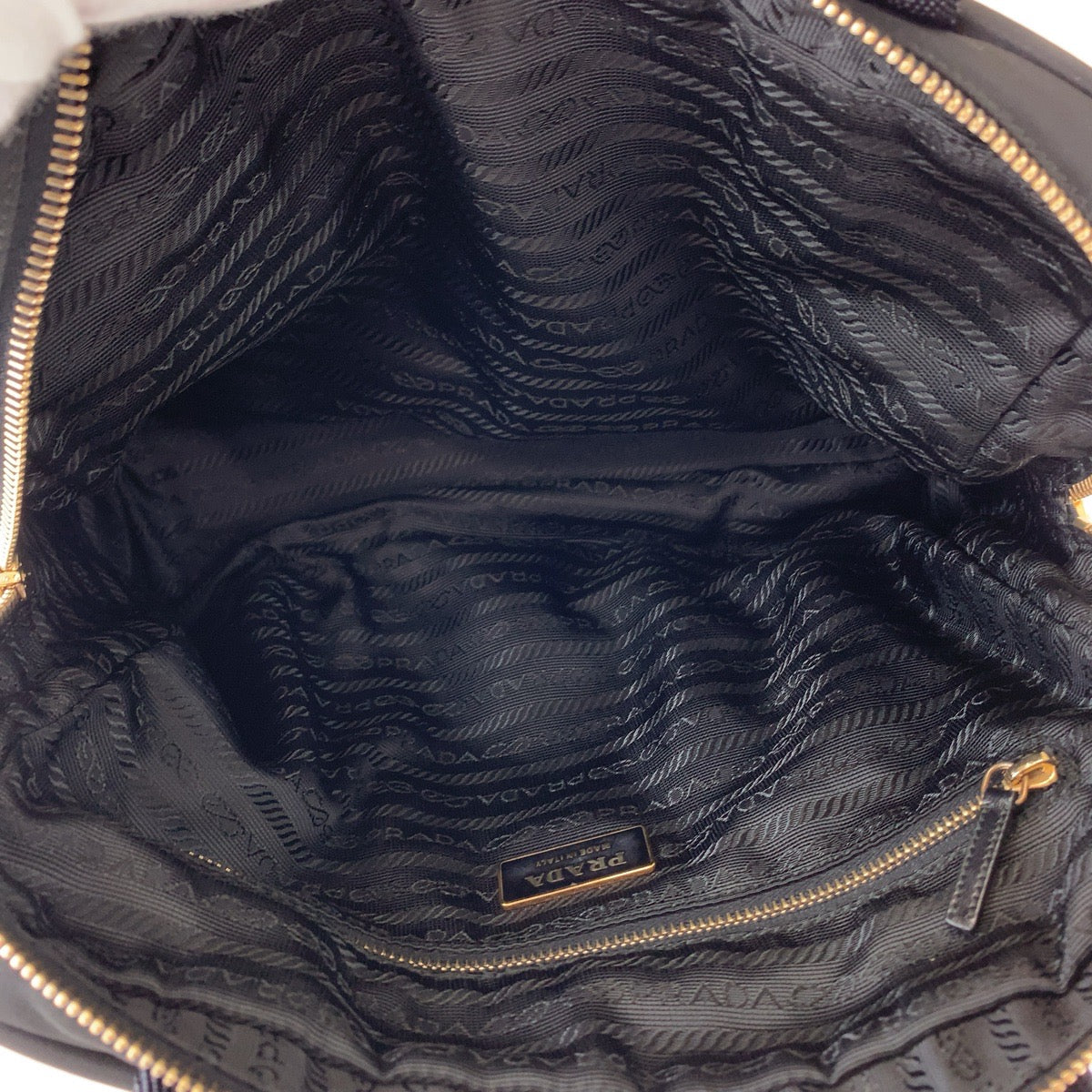 PRADA Prada Tessuto Triangle Logo Plate Black Gold Hardware Nylon Handbag Tote Bag Women's