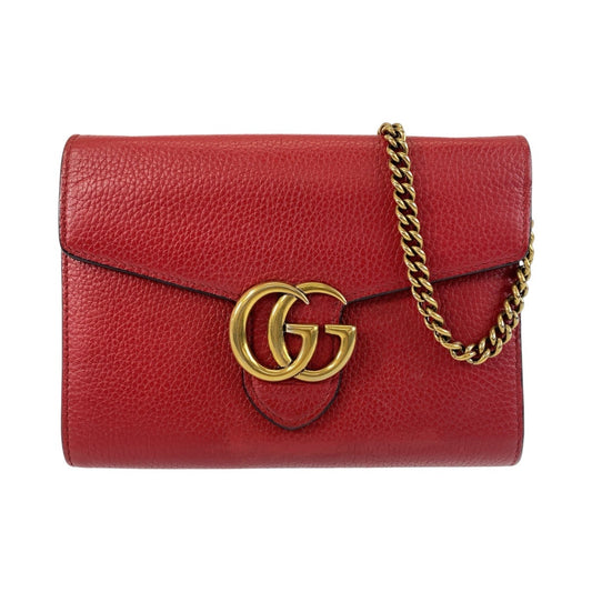 12985
GUCCI グッチ GGマーモント レッド ゴールド金具 レザー 401232 斜め掛け ショルダーバッグ チェーンウォレット  レディース