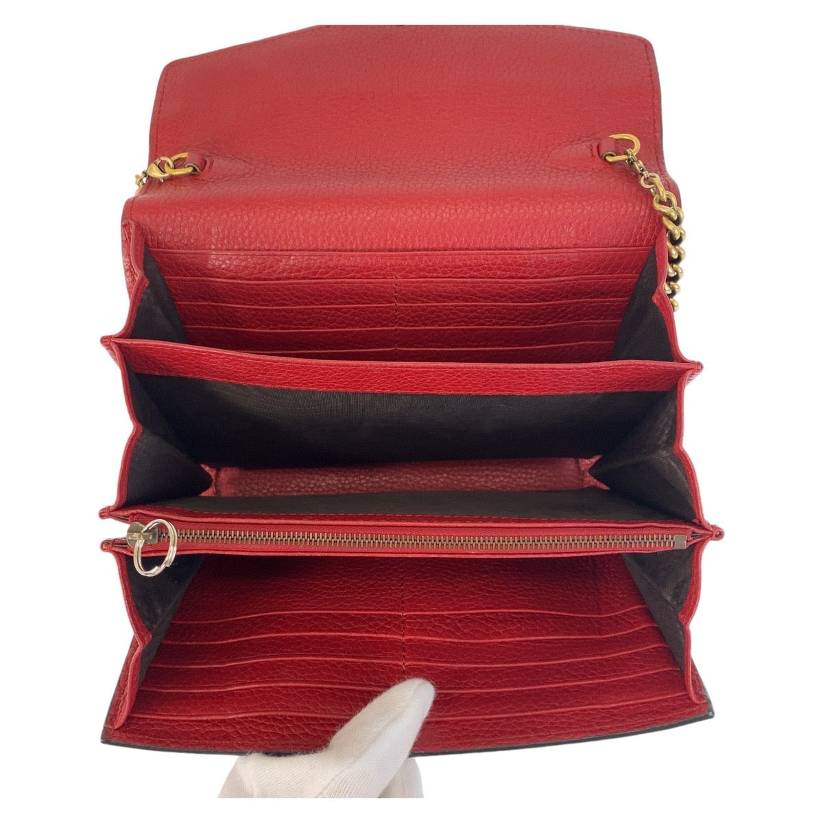 12985
GUCCI グッチ GGマーモント レッド ゴールド金具 レザー 401232 斜め掛け ショルダーバッグ チェーンウォレット  レディース