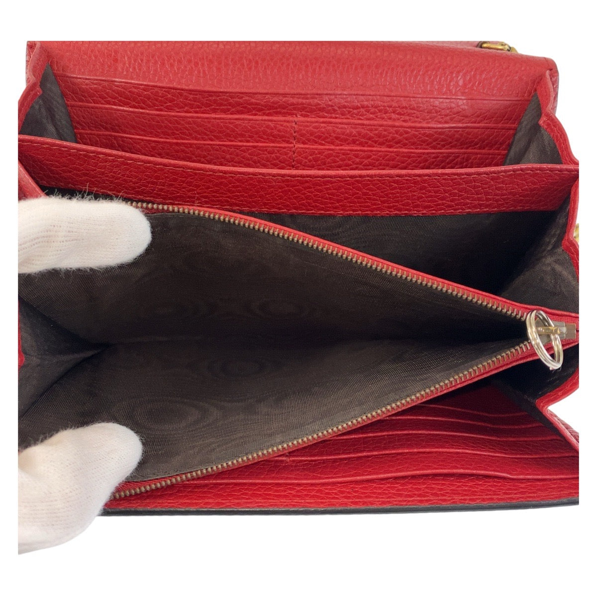12985
GUCCI グッチ GGマーモント レッド ゴールド金具 レザー 401232 斜め掛け ショルダーバッグ チェーンウォレット  レディース
