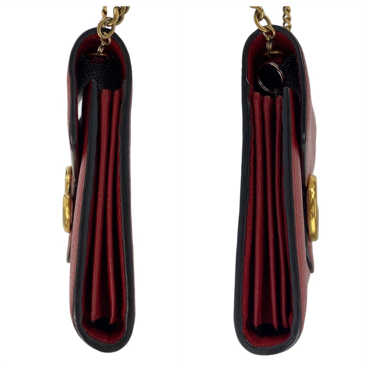 12985
GUCCI グッチ GGマーモント レッド ゴールド金具 レザー 401232 斜め掛け ショルダーバッグ チェーンウォレット  レディース