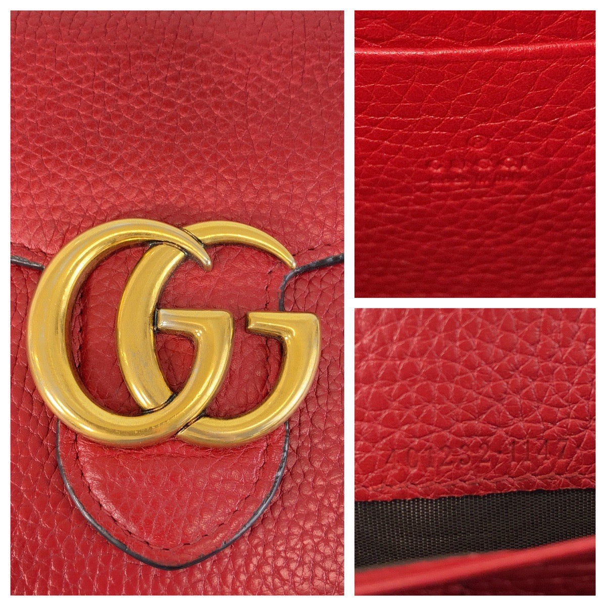 12985
GUCCI グッチ GGマーモント レッド ゴールド金具 レザー 401232 斜め掛け ショルダーバッグ チェーンウォレット  レディース