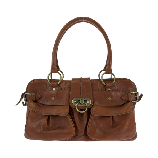 12986
BURBERRY バーバリー 中チェック柄 ブラウン ゴールド金具 レザー ハンドバッグ ショルダーバッグ  レディース