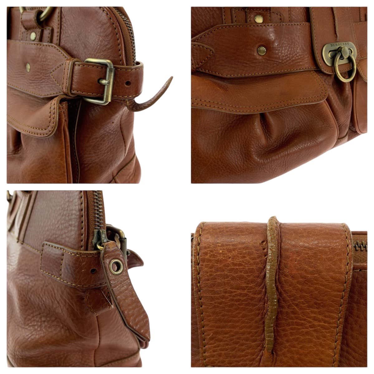 12986
BURBERRY バーバリー 中チェック柄 ブラウン ゴールド金具 レザー ハンドバッグ ショルダーバッグ  レディース
