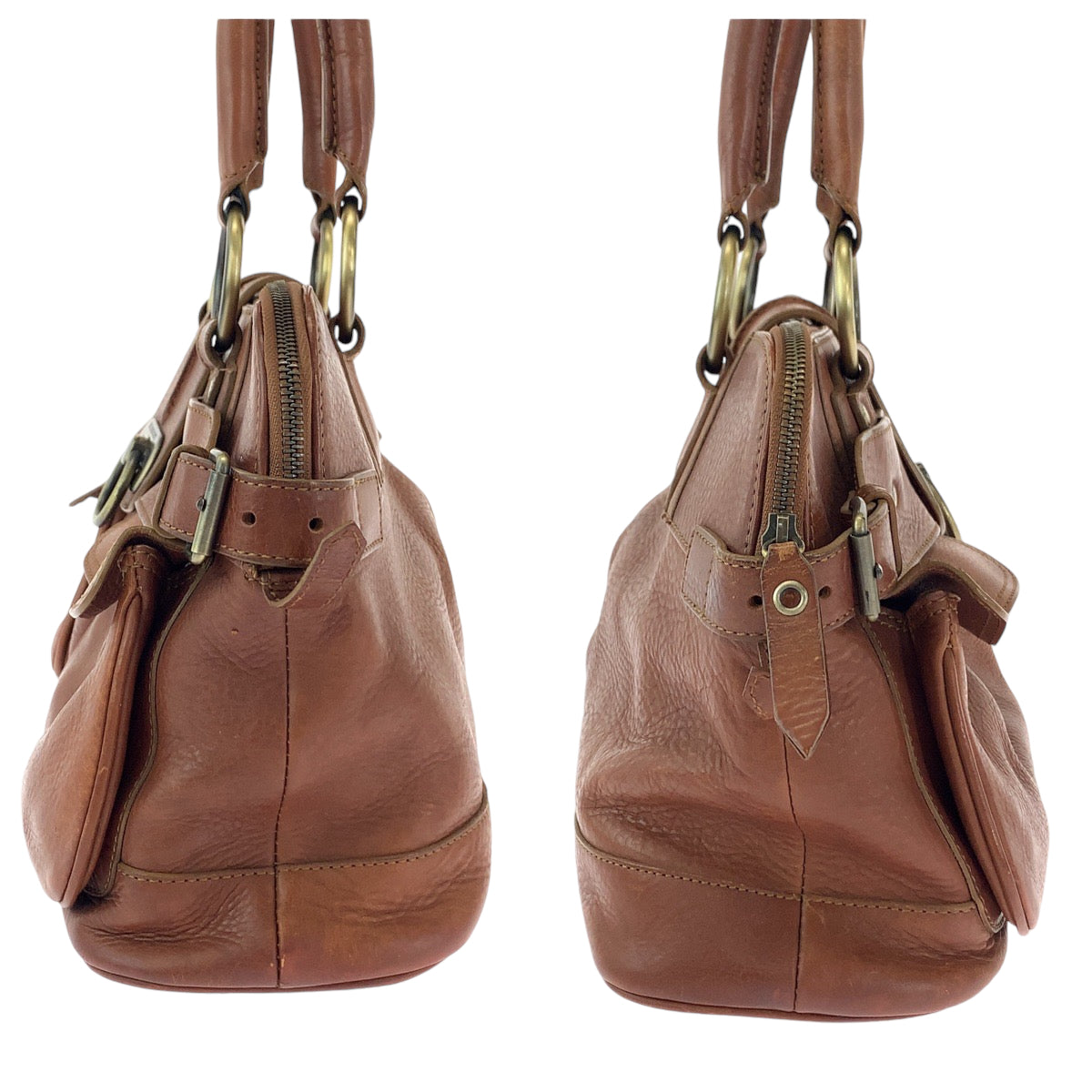 12986
BURBERRY バーバリー 中チェック柄 ブラウン ゴールド金具 レザー ハンドバッグ ショルダーバッグ  レディース