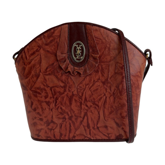 12989
YVES SAINT LAURENT イヴ サンローラン ヴィンテージ YSL レッド ゴールド金具 レザー 斜め掛け ショルダーバッグ ポシェット  レディース