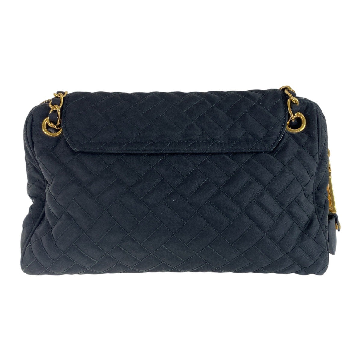 12837
 PRADA Vintage Tessuto Quilted Black Gold Hardware Nylon Shoulder Bag Chain Shoulder Bag for Women