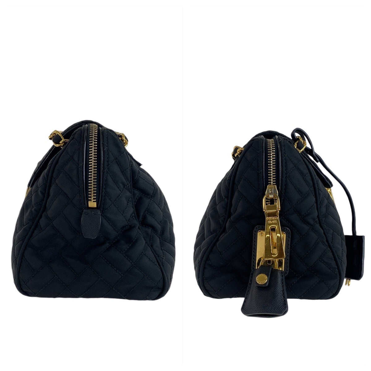 12837
 PRADA Vintage Tessuto Quilted Black Gold Hardware Nylon Shoulder Bag Chain Shoulder Bag for Women