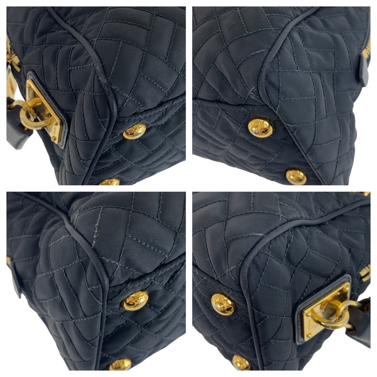 12837
 PRADA Vintage Tessuto Quilted Black Gold Hardware Nylon Shoulder Bag Chain Shoulder Bag for Women