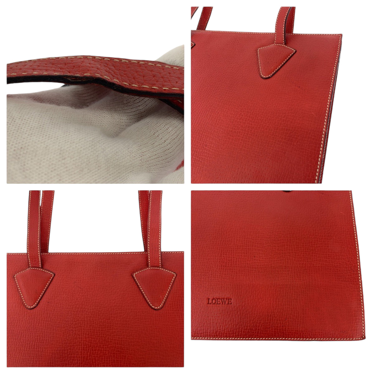 12990
LOEWE ロエベ ヴィンテージ レッド レザー トートバッグ ショルダーバッグ  レディース
