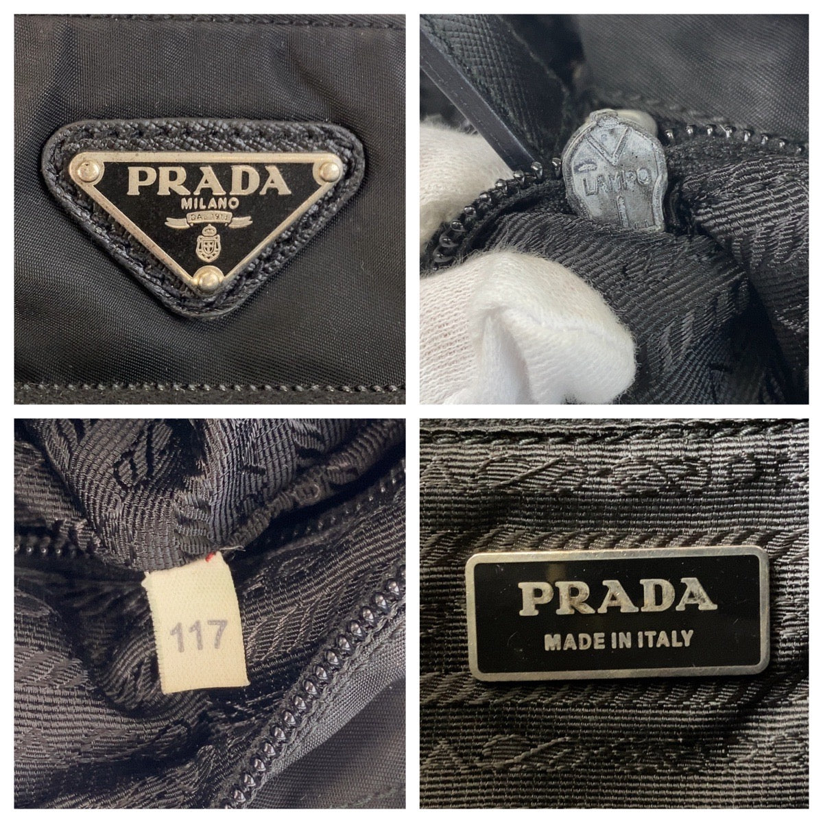 12991
PRADA プラダ テスート 三角ロゴプレート ブラック 黒 シルバー金具 ナイロン 斜め掛け ショルダーバッグ メッセンジャーバッグ  レディース