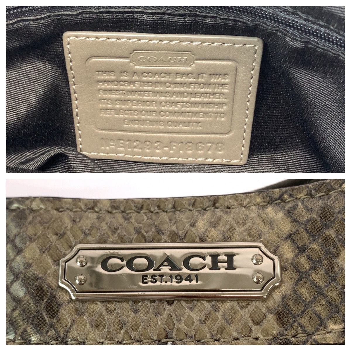 11922
COACH コーチ 型押し ベージュ シルバー金具 レザー F19678 ホーボー ショルダーバッグ トートバッグ  レディース