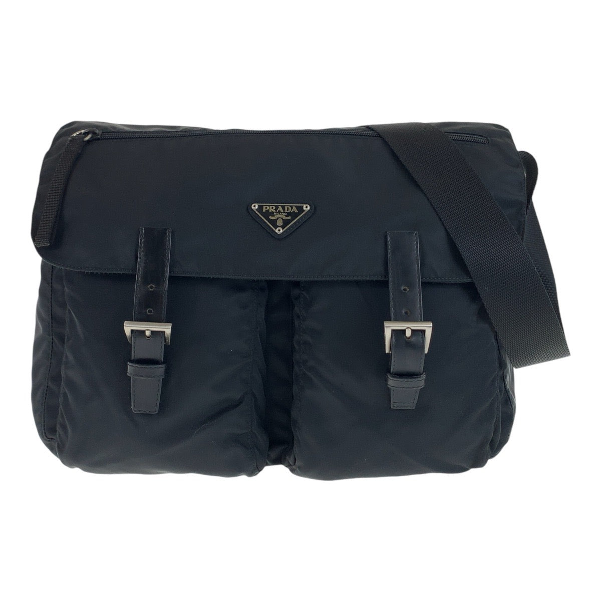 PRADA Tessuto Triangle Logo Plate Black Silver Hardware Nylon Crossbody Shoulder Bag Messenger Bag Women's
