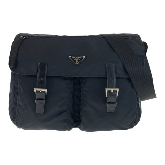 PRADA Tessuto Triangle Logo Plate Black Silver Hardware Nylon Crossbody Shoulder Bag Messenger Bag Women's