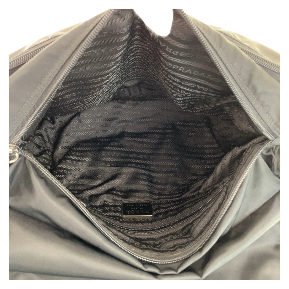 PRADA Tessuto Triangle Logo Plate Black Silver Hardware Nylon Crossbody Shoulder Bag Messenger Bag Women's