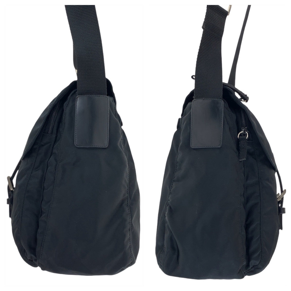 PRADA Tessuto Triangle Logo Plate Black Silver Hardware Nylon Crossbody Shoulder Bag Messenger Bag Women's