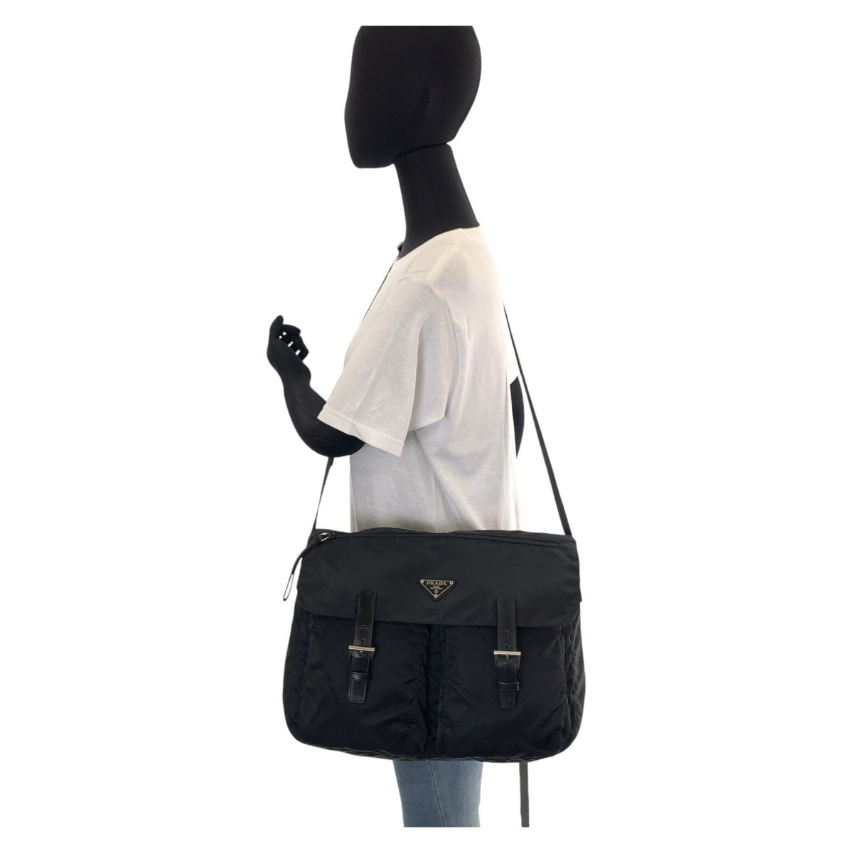 PRADA Tessuto Triangle Logo Plate Black Silver Hardware Nylon Crossbody Shoulder Bag Messenger Bag Women's