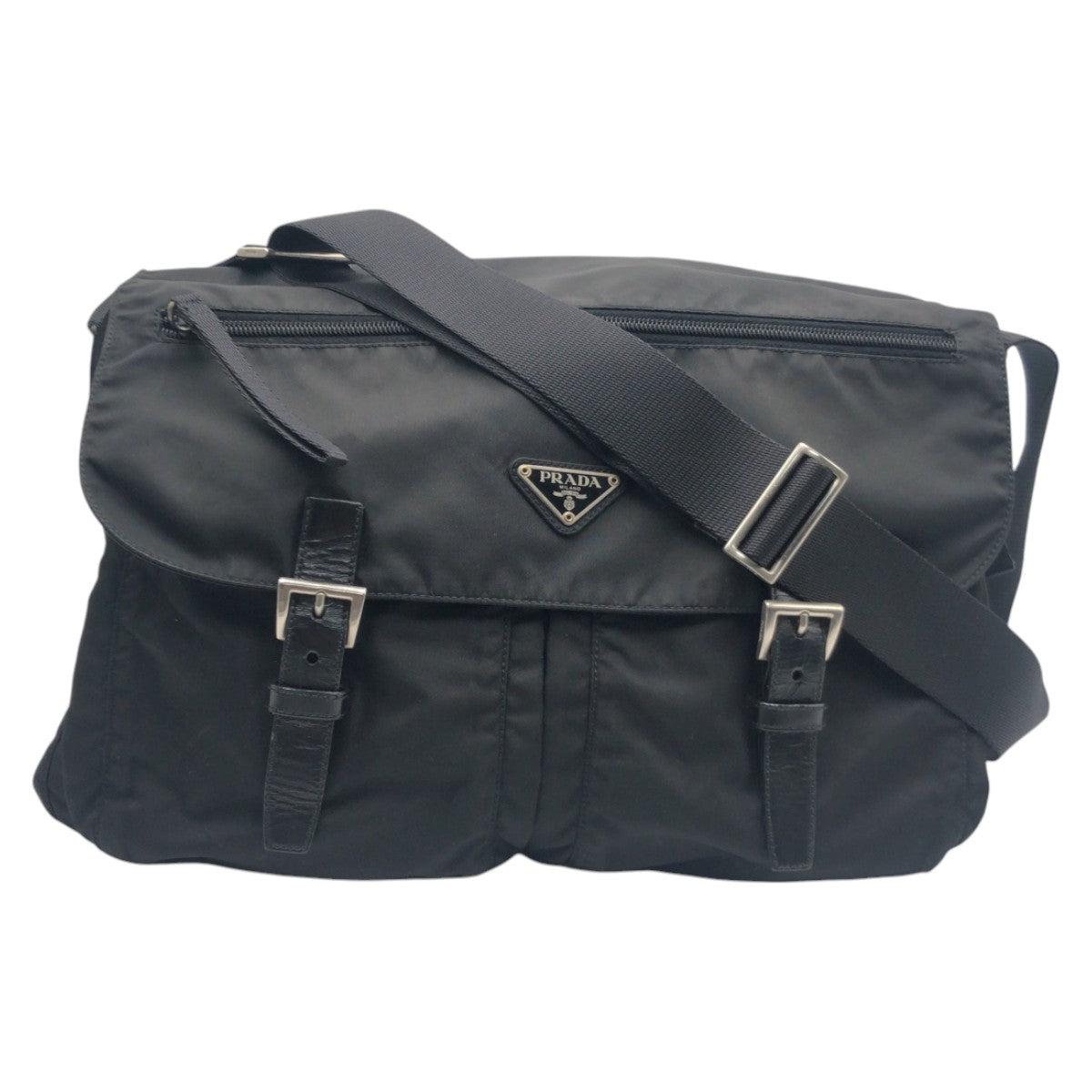 PRADA Tessuto Triangle Logo Unisex Black Nylon Shoulder Bag Messenger Bag Men's