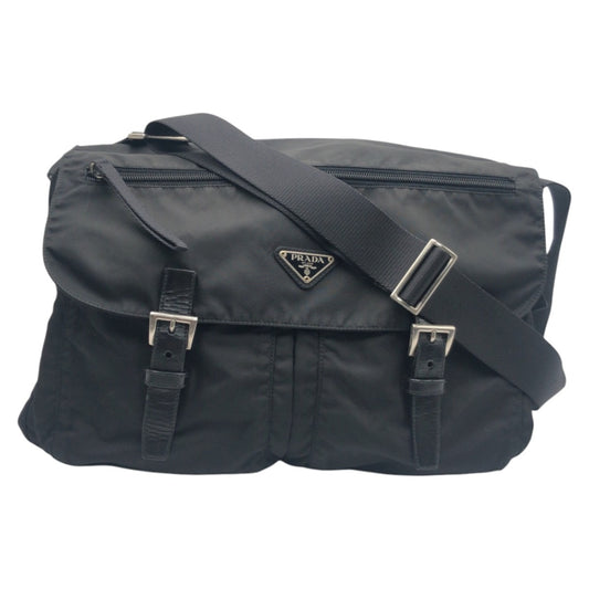PRADA Tessuto Triangle Logo Unisex Black Nylon Shoulder Bag Messenger Bag Men's