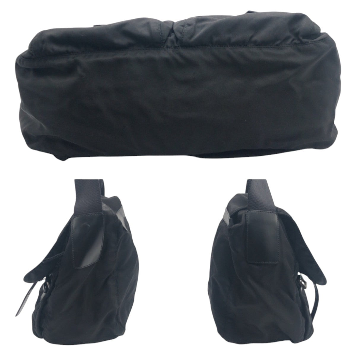 PRADA Tessuto Triangle Logo Unisex Black Nylon Shoulder Bag Messenger Bag Men's