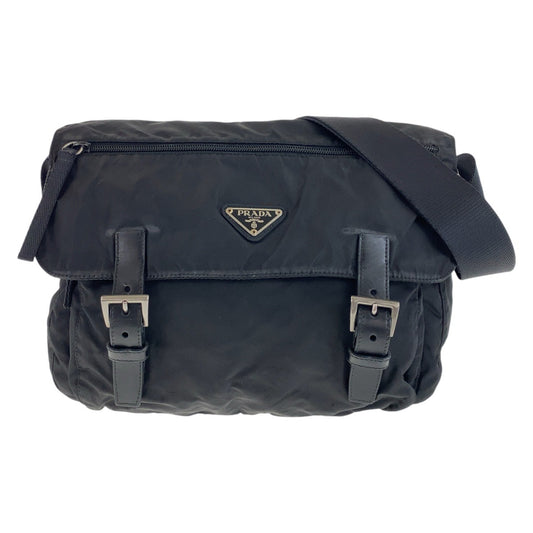 12994
 PRADA Tessuto Triangle Logo Plate Black Silver Hardware Nylon Crossbody Shoulder Bag Messenger Bag Men's