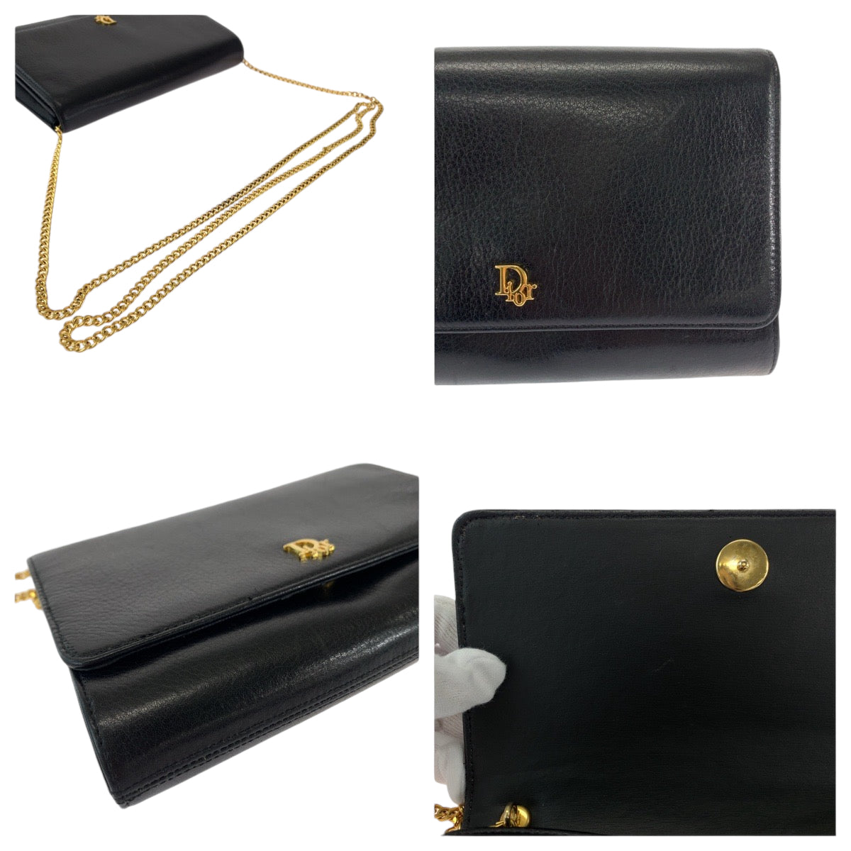 12995
Dior ディオール ヴィンテージ ブラック 黒 ゴールド金具 レザー チェーンショルダーバッグ 斜め掛け  レディース