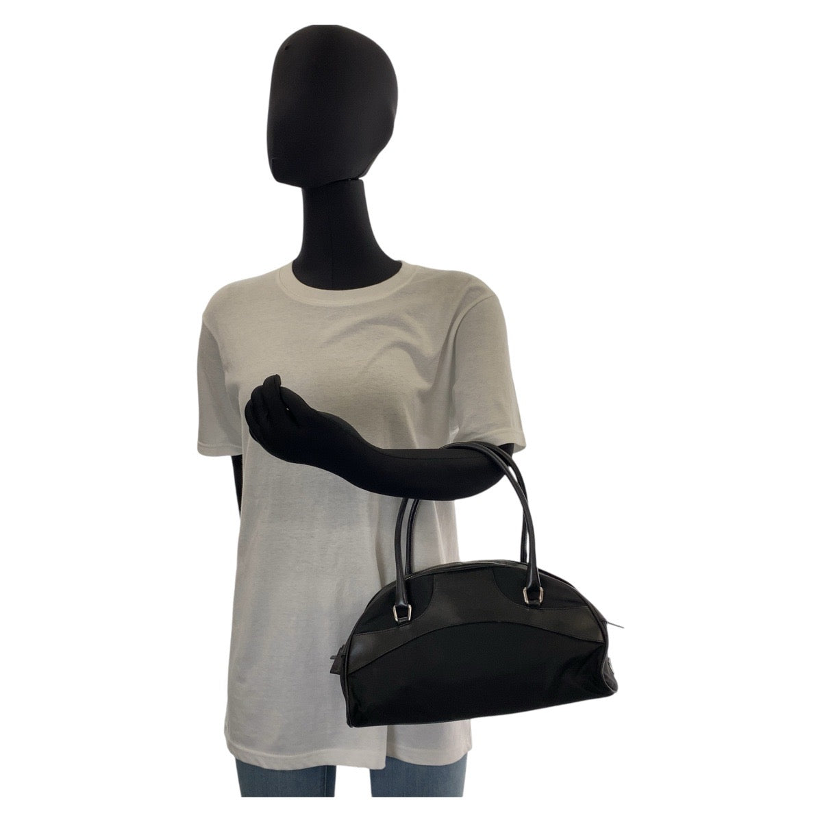 12996
PRADA プラダ テスート 三角ロゴプレート ブラック 黒 シルバー金具 ナイロン / レザー ハンドバッグ ショルダーバッグ ミニボストンバッグ  レディース