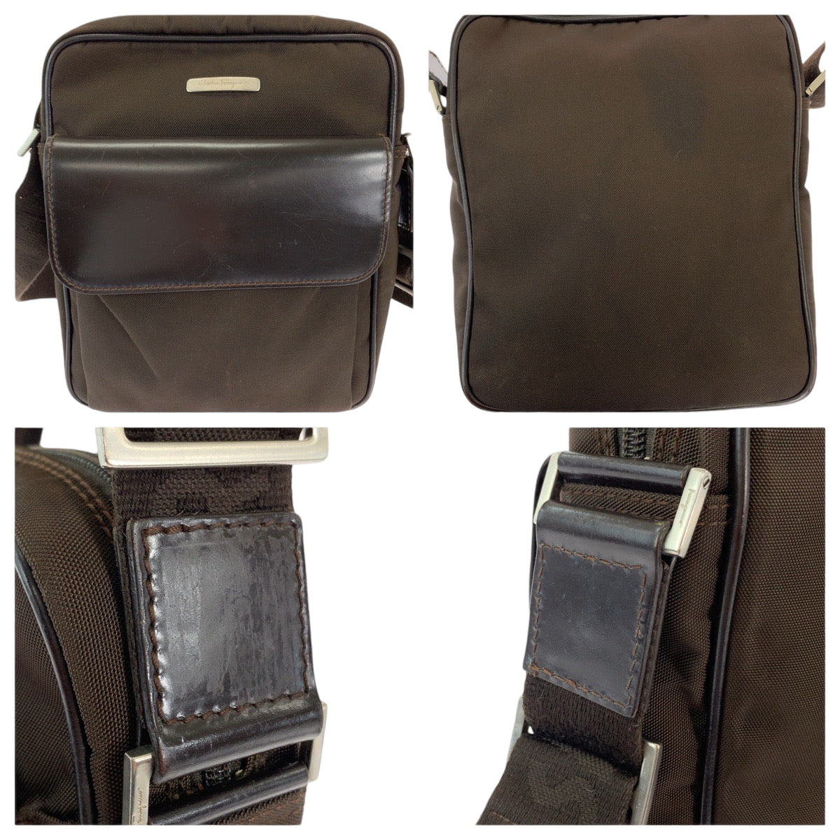 12997
Salvatore Ferragamo サルヴァトーレフェラガモ 男女兼用 ブラウン シルバー金具 キャンバス ショルダーバッグ ポシェット  メンズ