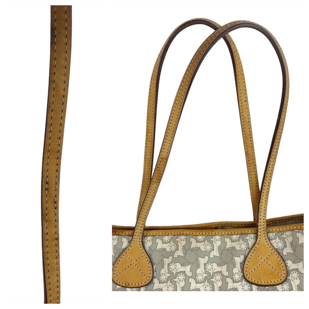 11920
CELINE セリーヌ ヴィンテージ サルキー 馬車柄 グレー ゴールド金具 PVC / レザー トートバッグ ショルダーバッグ  レディース