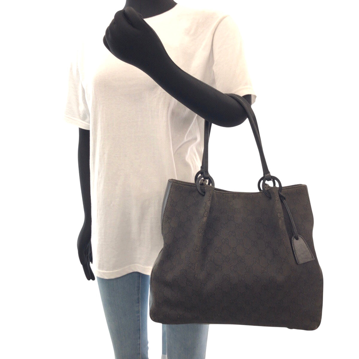 14031
GUCCI グッチ ポーチ付き ブラック 黒 GGキャンバス / レザー 101920 トートバッグ ショルダーバッグ  レディース