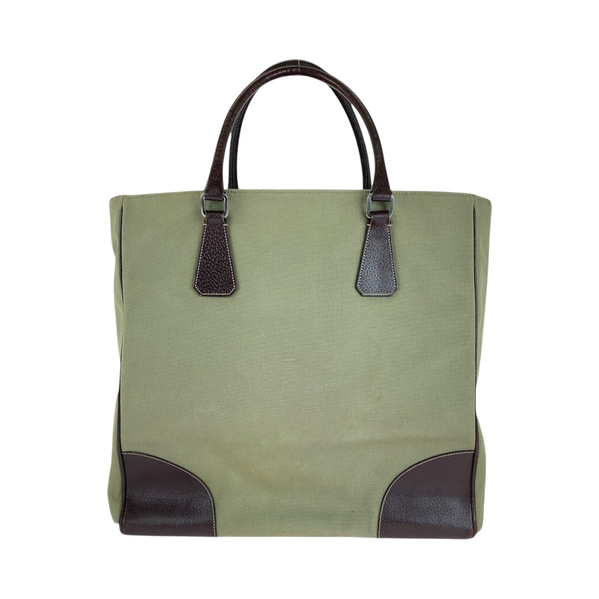 PRADA Prada Triangle logo plate Khaki Brown Silver hardware Canvas/Leather Tote bag Shoulder bag Unisex Women's