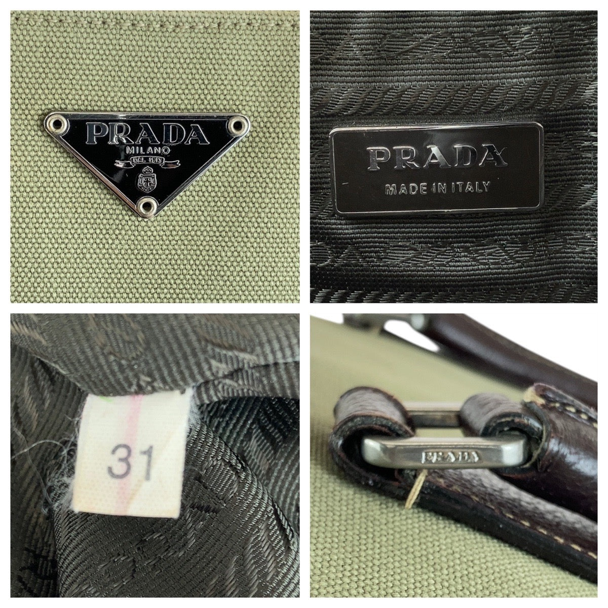 PRADA Prada Triangle logo plate Khaki Brown Silver hardware Canvas/Leather Tote bag Shoulder bag Unisex Women's