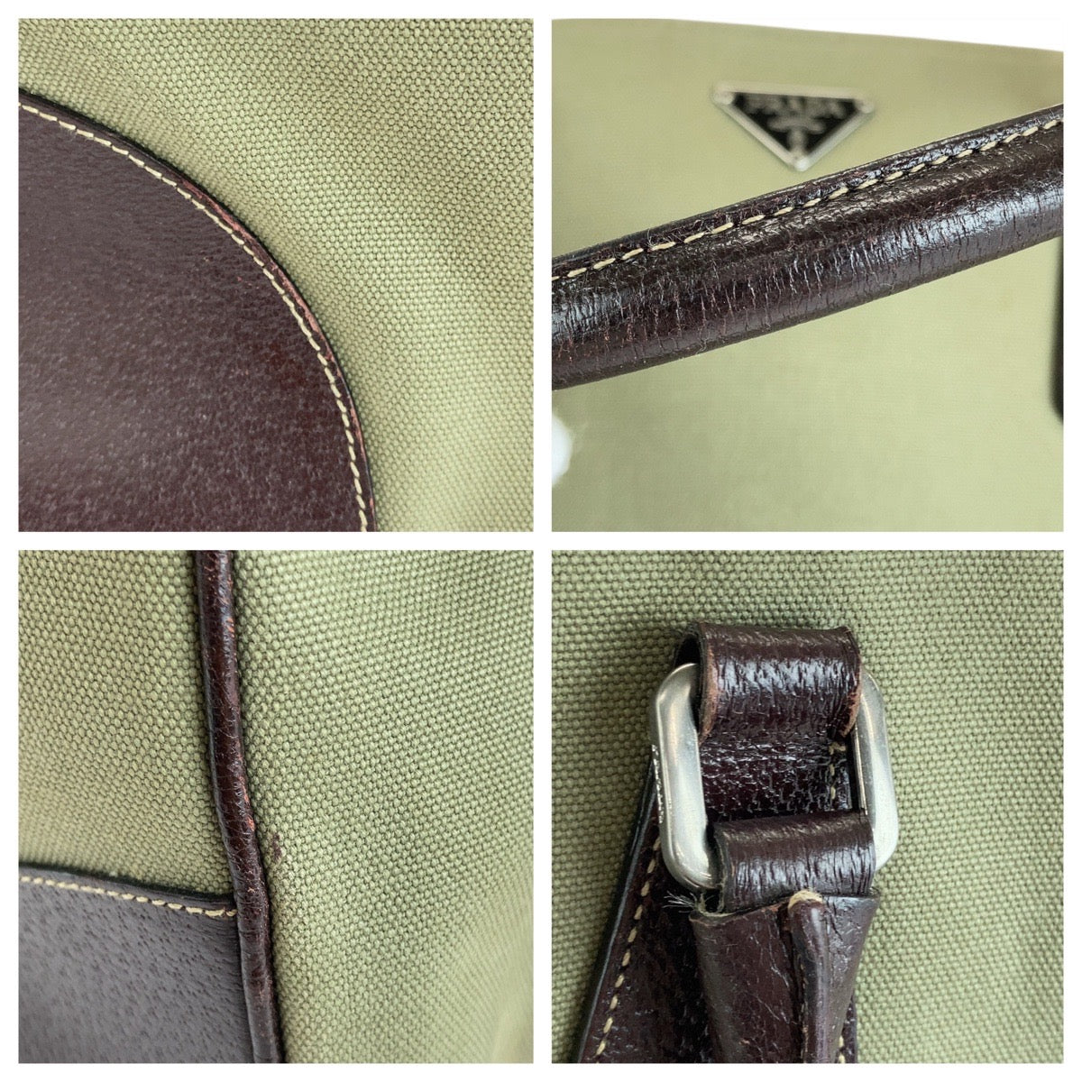 PRADA Prada Triangle logo plate Khaki Brown Silver hardware Canvas/Leather Tote bag Shoulder bag Unisex Women's