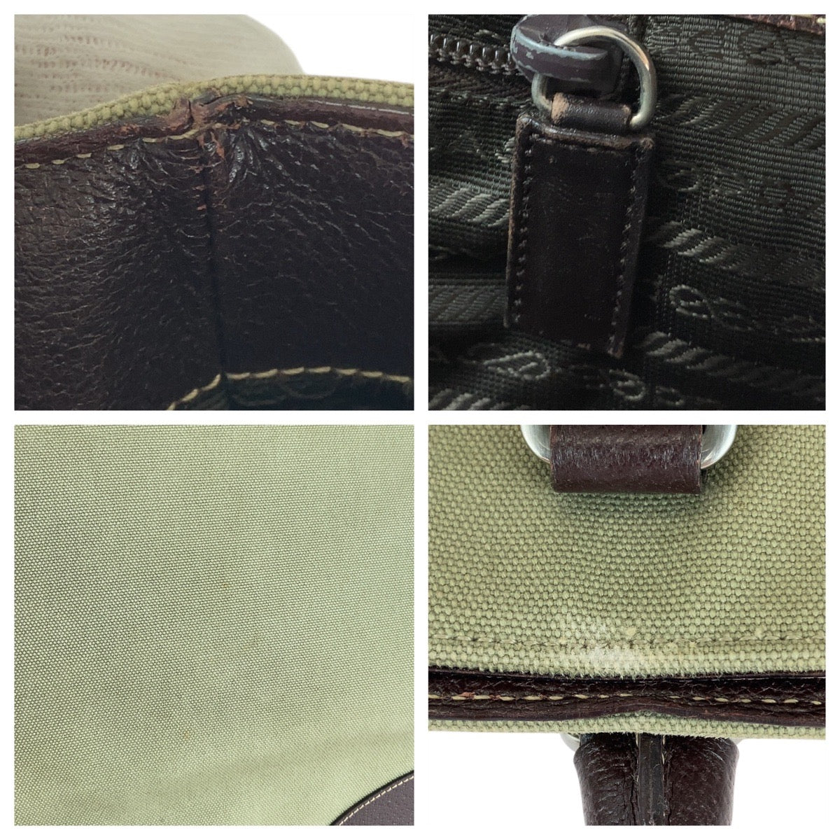 PRADA Prada Triangle logo plate Khaki Brown Silver hardware Canvas/Leather Tote bag Shoulder bag Unisex Women's