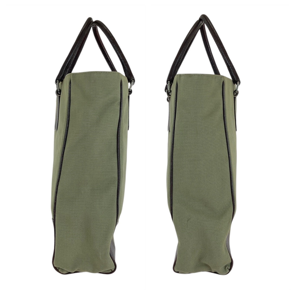 PRADA Prada Triangle logo plate Khaki Brown Silver hardware Canvas/Leather Tote bag Shoulder bag Unisex Women's