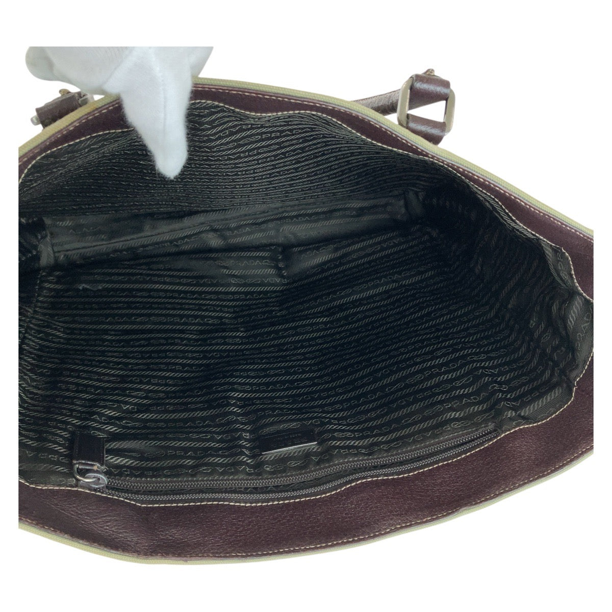 PRADA Prada Triangle logo plate Khaki Brown Silver hardware Canvas/Leather Tote bag Shoulder bag Unisex Women's