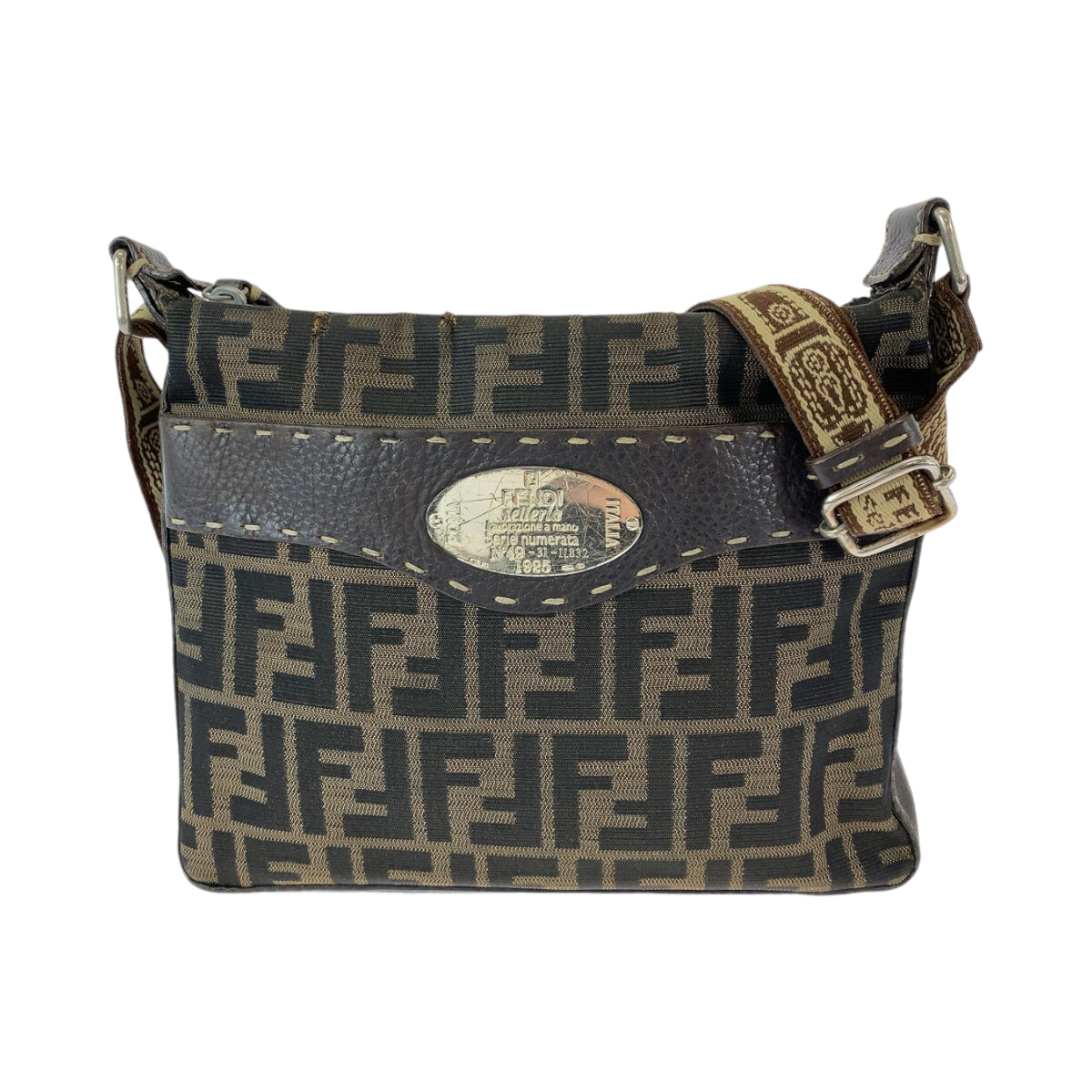 12999
FENDI フェンディ ヴィンテージ ズッカ柄 ブラウン ベージュ ゴールド金具 キャンバス 8BT092 ショルダーバッグ ポシェット  レディース
