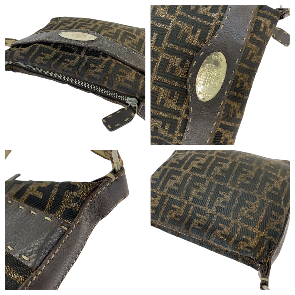 12999
FENDI フェンディ ヴィンテージ ズッカ柄 ブラウン ベージュ ゴールド金具 キャンバス 8BT092 ショルダーバッグ ポシェット  レディース