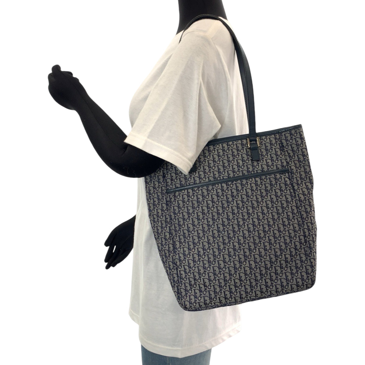 13003
Dior ディオール ヴィンテージ トロッター オブリーク ジャガード ネイビー グレー シルバー金具 キャンバス トートバッグ ハンドバッグ  レディース