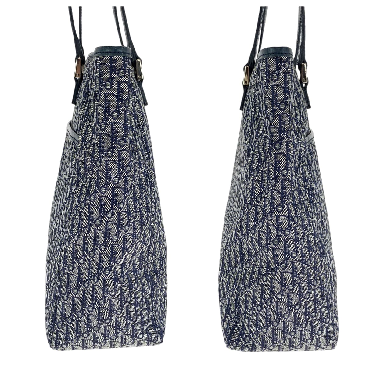 13003
Dior ディオール ヴィンテージ トロッター オブリーク ジャガード ネイビー グレー シルバー金具 キャンバス トートバッグ ハンドバッグ  レディース