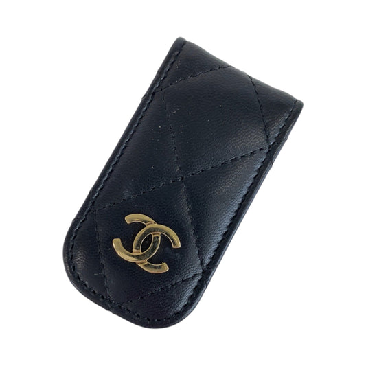 CHANEL シャネル マトラッセ ココマーク ブラック 黒 ゴールド金具 ラムスキン マネークリップ  レディース