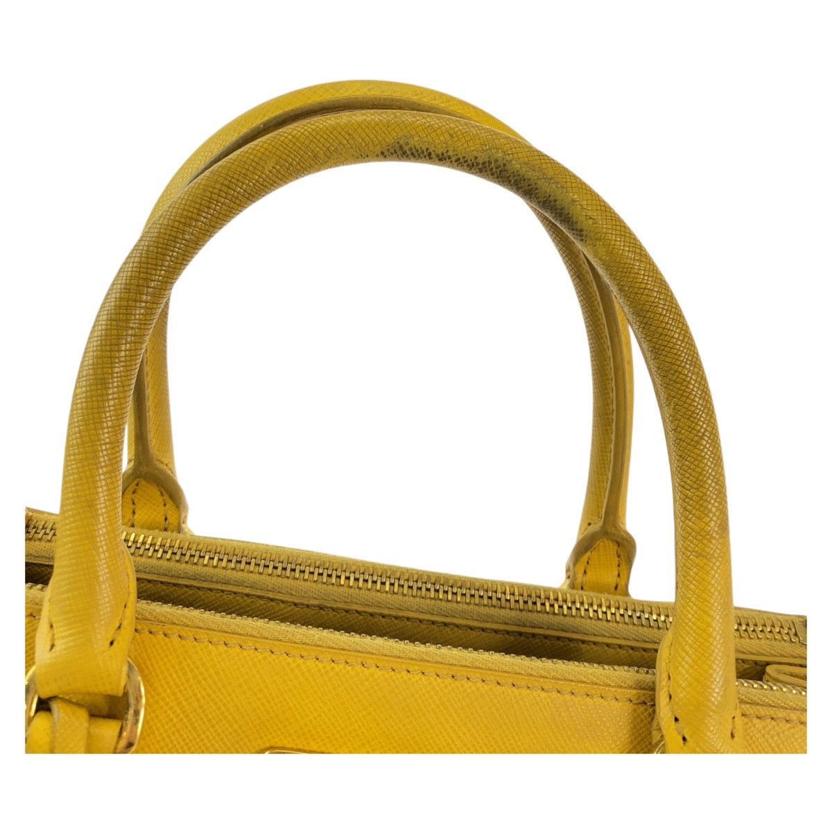 12836
PRADA プラダ サフィアーノ 三角ロゴプレート ガレリア イエロー ゴールド金具 レザー ハンドバッグ トートバッグ ショルダーバッグ 2way レディース AB54
