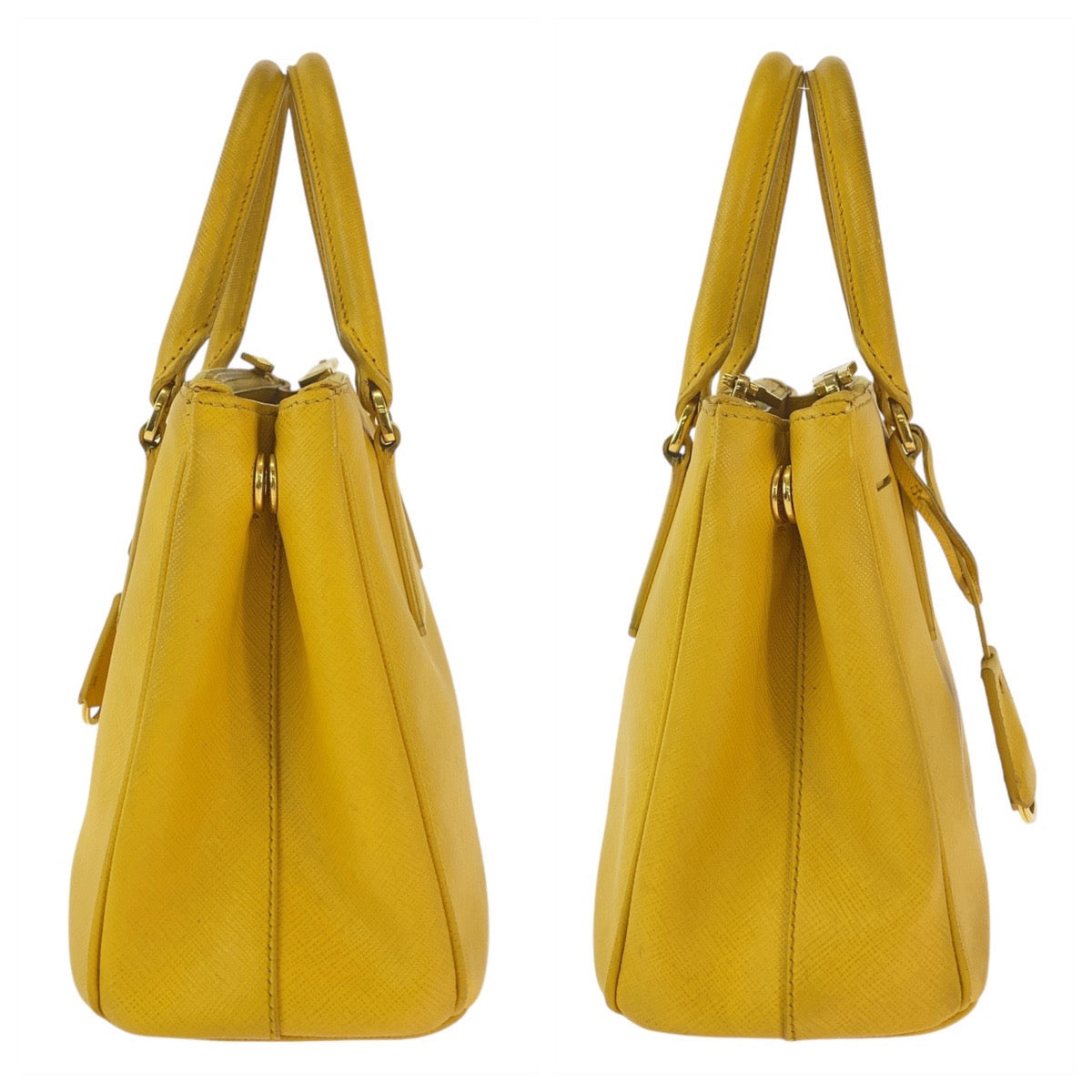 12836
PRADA プラダ サフィアーノ 三角ロゴプレート ガレリア イエロー ゴールド金具 レザー ハンドバッグ トートバッグ ショルダーバッグ 2way レディース AB54