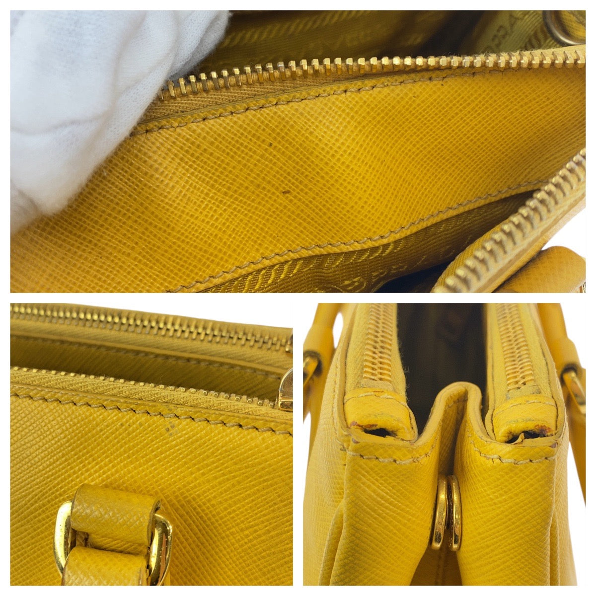 12836
PRADA プラダ サフィアーノ 三角ロゴプレート ガレリア イエロー ゴールド金具 レザー ハンドバッグ トートバッグ ショルダーバッグ 2way レディース AB54
