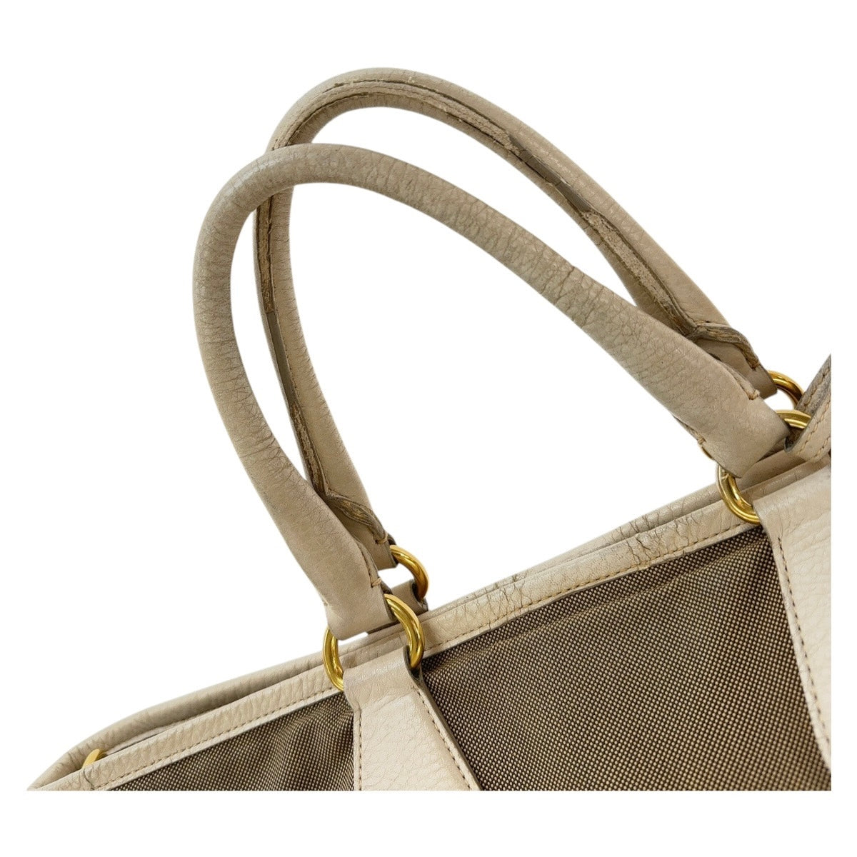 12835
PRADA プラダ ロゴジャガード ベージュ ゴールド金具 キャンバス / レザー 2way トートバッグ ショルダーバッグ  レディース AB24