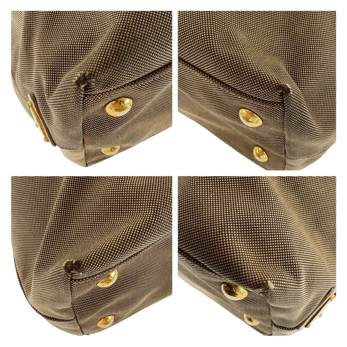 12835
PRADA プラダ ロゴジャガード ベージュ ゴールド金具 キャンバス / レザー 2way トートバッグ ショルダーバッグ  レディース AB24