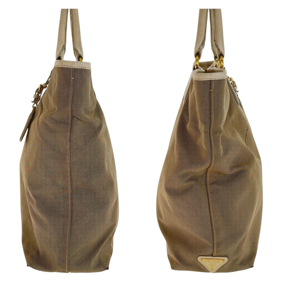 12835
PRADA プラダ ロゴジャガード ベージュ ゴールド金具 キャンバス / レザー 2way トートバッグ ショルダーバッグ  レディース AB24